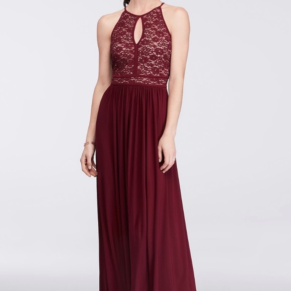 Morgan & Co. Dresses & Skirts - David’s Bridal Lace Keyhole Tie Back Halter Dress